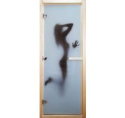 Дверь банная стеклянная с фотопечатью «Девушка» 1900*680 ЛЕВАЯ, осина, 8мм