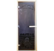 Дверь банная стеклянная 1900*680 8мм п/струй «С легким паром» ЛЕВАЯ, осина