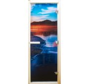 Дверь банная стеклянная с фотопечатью «Закат» 1900*680 правая