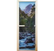 Дверь банная стеклянная с фотопечатью «Горный пейзаж» 1900*680 правая
