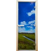 Дверь банная стеклянная с фотопечатью «Летний пейзаж» 1900*680 правая
